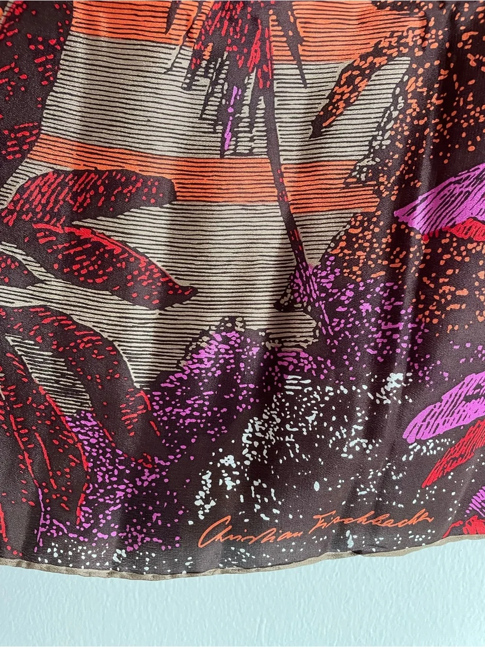 Vintage Christian Fischbacher large silk scarf tropical jungle birds 37 x 33